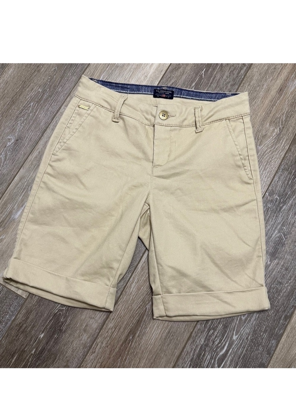 U.S. Polo Assn. Beige Rolled-Hem Chino 8”Shorts